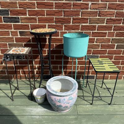 LOT 26P: Collection Of Beautiful Planters & Ceramic Mosaic Plant Stands