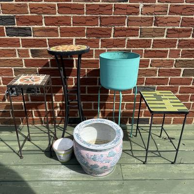 LOT 26P: Collection Of Beautiful Planters & Ceramic Mosaic Plant Stands