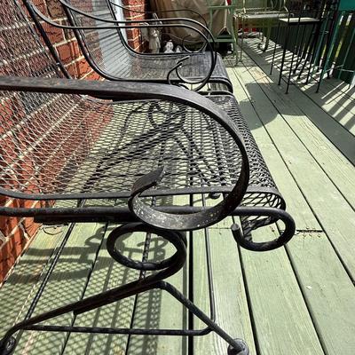LOT 27P: Two Wrought Iron Patio Chairs & Two Patio Umbrellas w/ Base