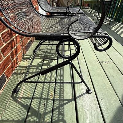 LOT 27P: Two Wrought Iron Patio Chairs & Two Patio Umbrellas w/ Base