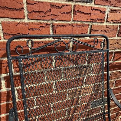 LOT 27P: Two Wrought Iron Patio Chairs & Two Patio Umbrellas w/ Base