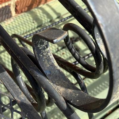 LOT 27P: Two Wrought Iron Patio Chairs & Two Patio Umbrellas w/ Base