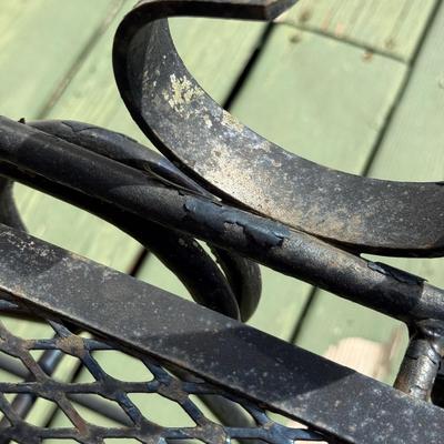 LOT 27P: Two Wrought Iron Patio Chairs & Two Patio Umbrellas w/ Base