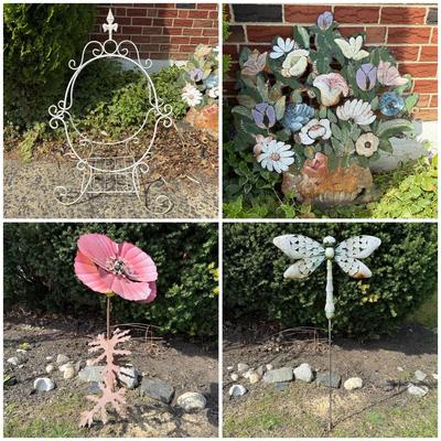 LOT 29: Beautiful Metal Yard Decor, Plant Stand & Garden Stake Flower Torch