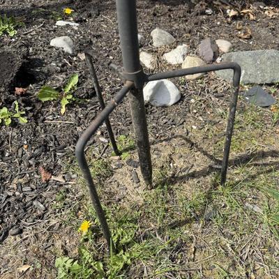 LOT 30: Garden Stake Metal Birdhouse w/ Shepherd's Hook, Wind Sculpture & Gazing Ball
