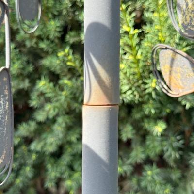 LOT 30: Garden Stake Metal Birdhouse w/ Shepherd's Hook, Wind Sculpture & Gazing Ball