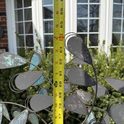 LOT 30: Garden Stake Metal Birdhouse w/ Shepherd's Hook, Wind Sculpture & Gazing Ball