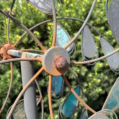 LOT 30: Garden Stake Metal Birdhouse w/ Shepherd's Hook, Wind Sculpture & Gazing Ball