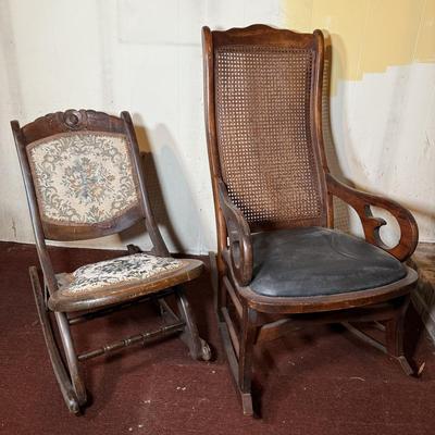 LOT 32B: Vintage Folding/Cane Back Wooden Rocking Chairs