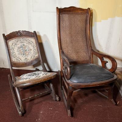 LOT 32B: Vintage Folding/Cane Back Wooden Rocking Chairs