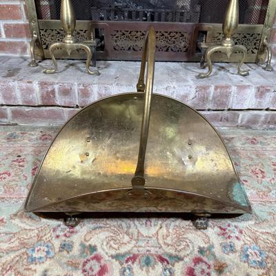 LOT 122B: Vintage Brass Fireplace Screen, Andirons, Tools & More!