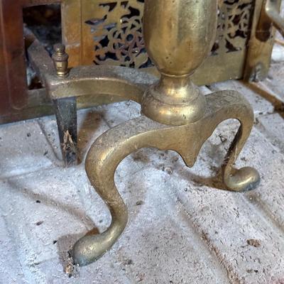 LOT 122B: Vintage Brass Fireplace Screen, Andirons, Tools & More!