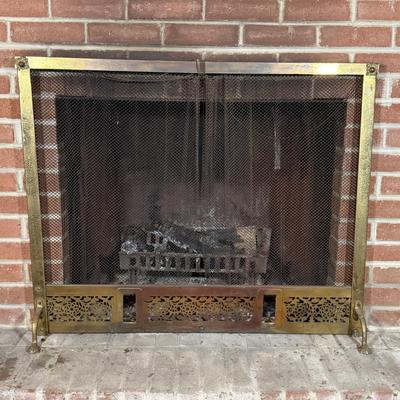 LOT 122B: Vintage Brass Fireplace Screen, Andirons, Tools & More!