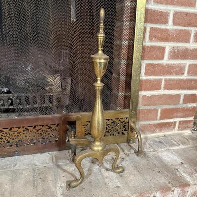 LOT 122B: Vintage Brass Fireplace Screen, Andirons, Tools & More!