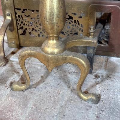 LOT 122B: Vintage Brass Fireplace Screen, Andirons, Tools & More!