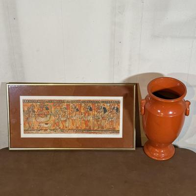 LOT 126B: Framed Maya Painted Ceramic & Vintage York Pottery Vase