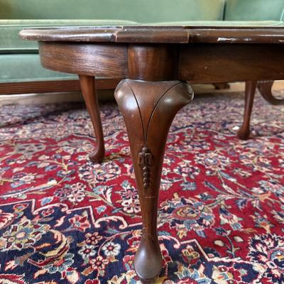 LOT 128L: Vintage Green Duncan Phyfe Style Sofa w/ Glass Top Coffee Table