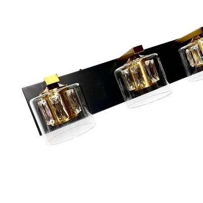 Aipsun Glass & Crystal 4-Light Black & Brass Bathroom Vanity Lighting Fixture SEE DESCRIPTION