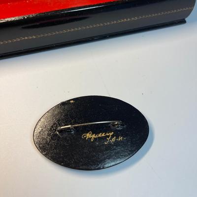 Russian lacquer trinket box and pin