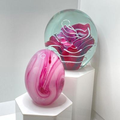 LOT 11: Gorgeous Pair of Art Glass Paperweights - One Signed and Dated by Artist