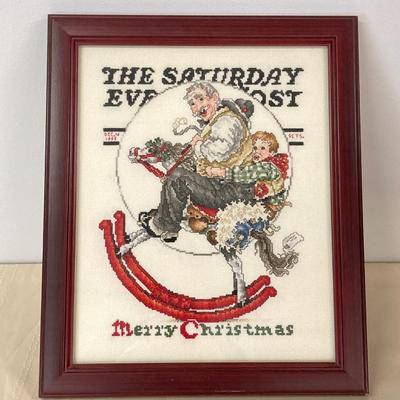LOT 12: Framed Needle Point Merry Christmas "The Saturday Evening Post" Artwork