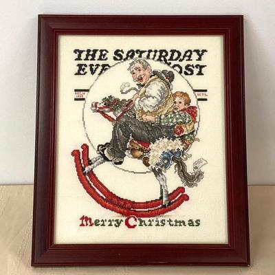 LOT 12: Framed Needle Point Merry Christmas "The Saturday Evening Post" Artwork