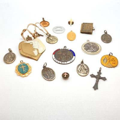 LOT 18: Large Collection of Religious Medals, Pins, Pendants and More