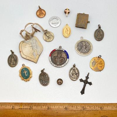 LOT 18: Large Collection of Religious Medals, Pins, Pendants and More