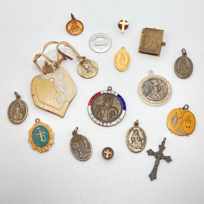 LOT 18: Large Collection of Religious Medals, Pins, Pendants and More