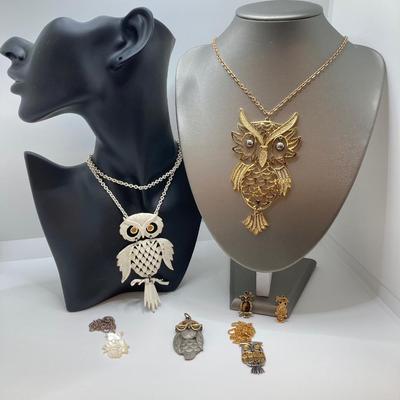 LOT 19: Collection of Owl Jewelry - Necklaces and Pendants (18" to 24")