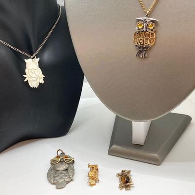 LOT 19: Collection of Owl Jewelry - Necklaces and Pendants (18" to 24")
