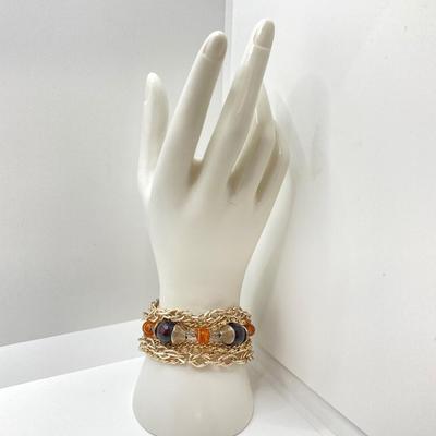 LOT 20: Multi Strand Necklace and Bracelet with Gold Tone Pendant Necklace