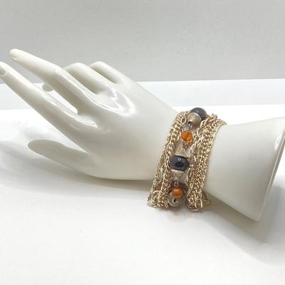LOT 20: Multi Strand Necklace and Bracelet with Gold Tone Pendant Necklace