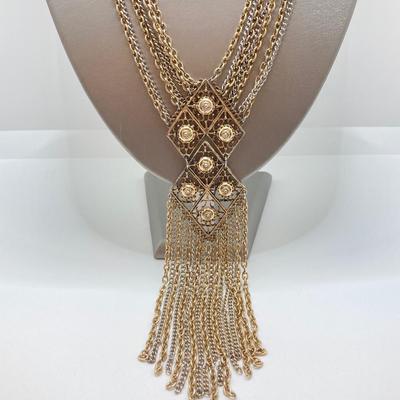 LOT 20: Multi Strand Necklace and Bracelet with Gold Tone Pendant Necklace