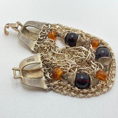 LOT 20: Multi Strand Necklace and Bracelet with Gold Tone Pendant Necklace