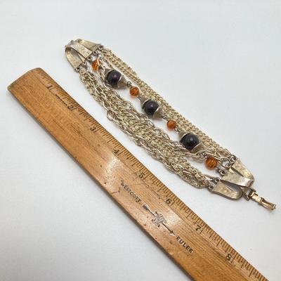 LOT 20: Multi Strand Necklace and Bracelet with Gold Tone Pendant Necklace