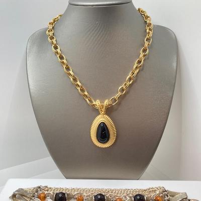 LOT 20: Multi Strand Necklace and Bracelet with Gold Tone Pendant Necklace