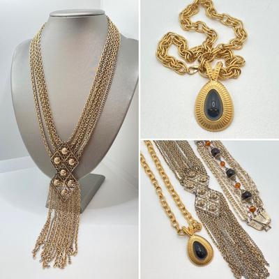 LOT 20: Multi Strand Necklace and Bracelet with Gold Tone Pendant Necklace