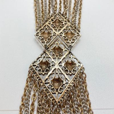 LOT 20: Multi Strand Necklace and Bracelet with Gold Tone Pendant Necklace