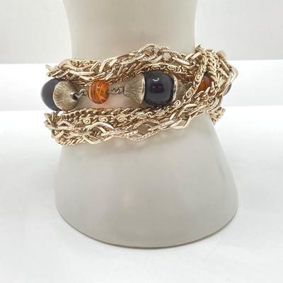 LOT 20: Multi Strand Necklace and Bracelet with Gold Tone Pendant Necklace