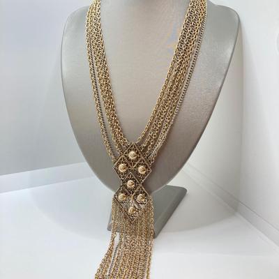 LOT 20: Multi Strand Necklace and Bracelet with Gold Tone Pendant Necklace