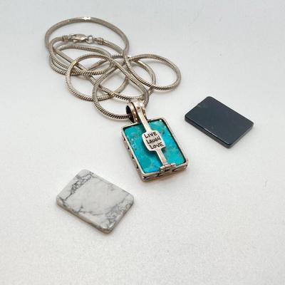 LOT 22: Italy 925 Silver Necklace with Interchanging Gemstones - Tw. 25.9g, 24"