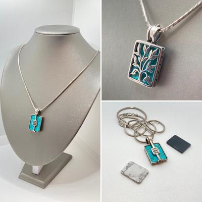 LOT 22: Italy 925 Silver Necklace with Interchanging Gemstones - Tw. 25.9g, 24"
