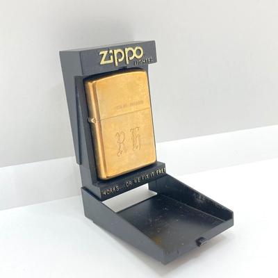 LOT 85: Vintage Lighters and Jewelry - Engraved Brass Zippo, Scripto and Stainless Steel Bracelet