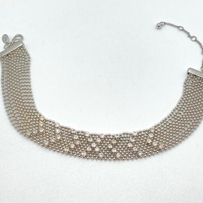 LOT 87: Vintage Express Rhinestone 15" Choker, Express Gold Tone 15" Choker and Multi-Strand Pendant Necklace 16"