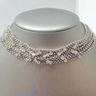 LOT 87: Vintage Express Rhinestone 15" Choker, Express Gold Tone 15" Choker and Multi-Strand Pendant Necklace 16"