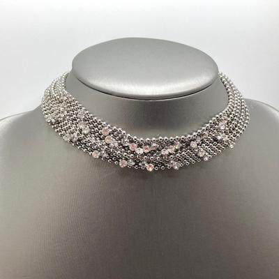 LOT 87: Vintage Express Rhinestone 15" Choker, Express Gold Tone 15" Choker and Multi-Strand Pendant Necklace 16"