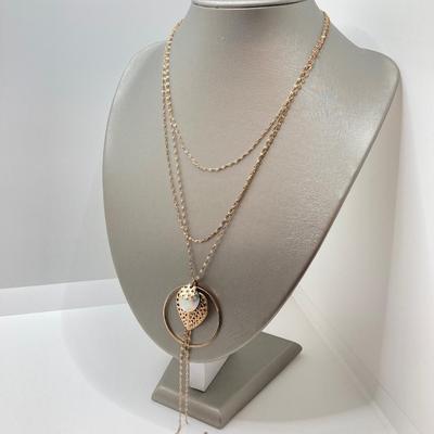 LOT 87: Vintage Express Rhinestone 15" Choker, Express Gold Tone 15" Choker and Multi-Strand Pendant Necklace 16"