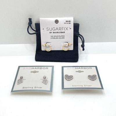 LOT 88: Pair of SAG Harbor Sterling Silver Earrings with Sugarfix by Baubebar 14k Gold Plated / Sterling Silver Earrings in Original...