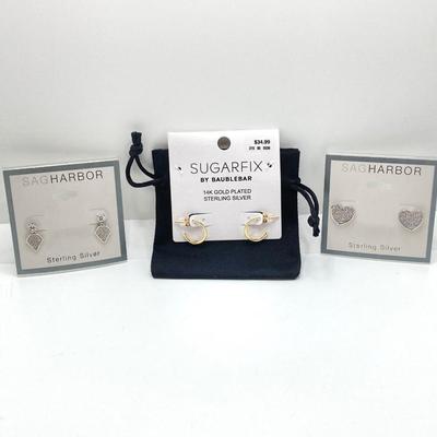LOT 88: Pair of SAG Harbor Sterling Silver Earrings with Sugarfix by Baubebar 14k Gold Plated / Sterling Silver Earrings in Original...